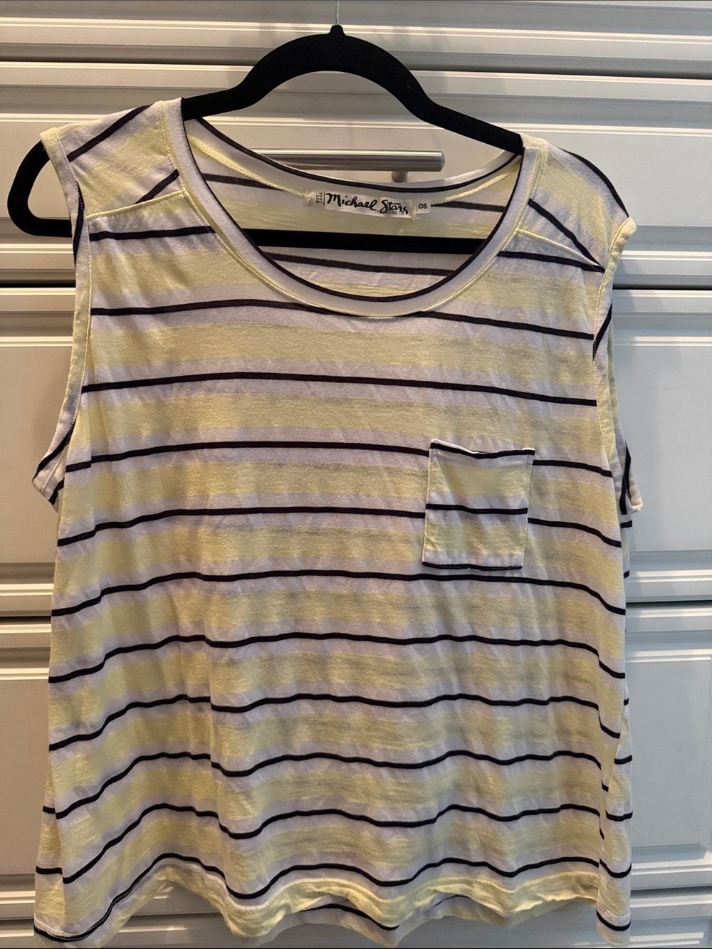 Michael Stars Yellow & Navy Striped Pocket Tank